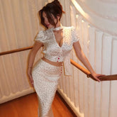 Polka Dot Print Hip Fishtail Skirt Suit